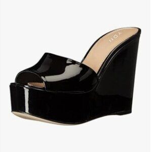 YDN Black High Heels Platform Mules Peep Toe Clogs Slip on Wedge Sandals
